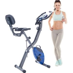 Cyclette Pieghevole per Donne con 10 Livelli di Resistenza Regolabile, Bici Verticale e Reclinabile con Fasce per Braccia e Schienale - Product Image 1