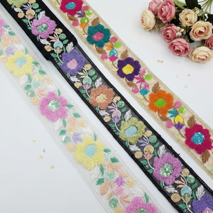 Premium Floral Sequins Embroidery <b>Lace</b> for Bridal Wear & Shoes Eco-Friendly Vintage Textile Decoration Multicolor Bulk Supply - Product Image 1