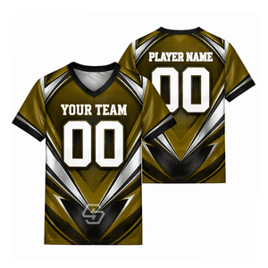 Maillot de football américain personnalisé OEM, sublimation, col en V, manches courtes, évacuation de l'humidité, 100% polyester, impression du nom de l'équipe pour adultes - Product Image 1