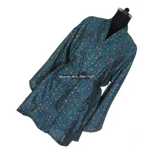 KS008 Hermoso Kimono Sari Vintage, Túnica Corta, Estampado Floral de Verano, Estilo Bohemio, Manga Larga, para Vacaciones - Product Image 5