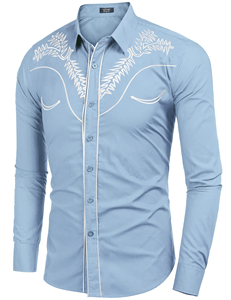 Chemise Western Brodé Homme Blanc Noir à Motifs Floraux avec Passepoil, Coupe Slim, Manches Longues, Boutons Pression Nacrés, en Polyester, Idéale pour l'Été - Product Image 4