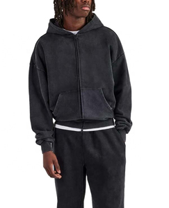Men Oversized Distressed <b>Vintage</b> Sun Faded ACID Wash <b>Tracksuit</b> For Men Custom Color 100% Cotton French Terry ZIP Up Hoodies - Product Image 3
