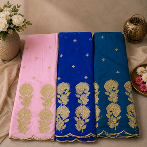 Toub soudanais de qualité supérieure, tissu en voile 100% coton |   Tissu de robe africaine élégant brodé avec des motifs floraux, doux et respirant - Product Image 1