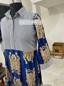 Vestido Camisero Tipo Bata para Mujer, Estampado de Tigre a Rayas de Algodón, Vestido Largo con Parches, Ropa Casual para Uso Diario - Product Image 3
