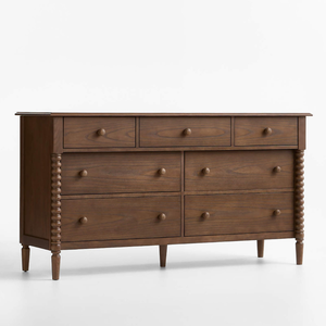 Commode à 7 tiroirs en bois massif moderne, meuble de rangement vintage pour chambre à coucher, finition noyer - Product Image 2