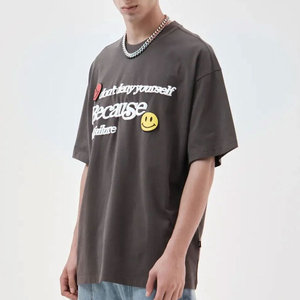 เสื้อยืดสตรีทแวร์พิมพ์ลายพัฟฟ์สำหรับผู้ชาย ผลิตตามสั่งจากโรงงาน OEM ผ้าฝ้ายทรงโอเวอร์ไซส์ ดีไซน์โลโก้ 3 มิติแบบนูน - Product Image 6