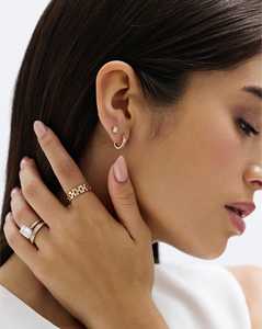 Boucles d'oreilles minimalistes en or massif 14K 18K avec 3 pierres serties en canal, diamants de laboratoire taille baguette, prix d'usine - Product Image 2