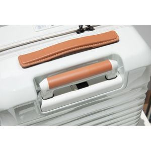 28\" Creamy <b>White</b> Carry-On Luggage Lightweight Expandable Artificial Leather <b>Suitcase</b> TSA Lock USB Port Top Handle Spinner - Product Image 2