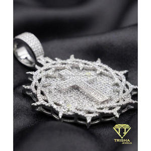 Pendentif rond en argent sterling 925 avec diamant de laboratoire entièrement serti, bijoux hip-hop - Product Image 2