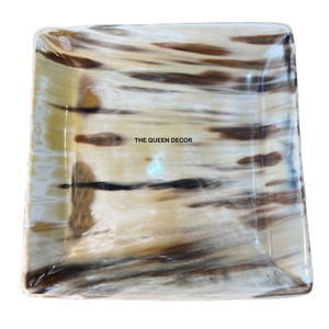 Plateau de service et de rangement rectangulaire en céramique artisanale, durable, personnalisable, finition naturelle noir et marron plaqué corne - Product Image 2