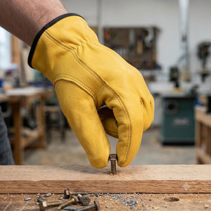 Gants de sécurité en cuir jaunes, lisses, résistants à l'abrasion, antidérapants, anti-vibrations, respirants, antistatiques, avec poignets froncés, usage général - Product Image 6