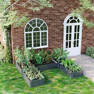 Set of 5 Large Gray 8x8x1ft Steel Raised Garden Beds 8x8x1ft Metal <b>Planters</b> for Outdoor Plants <b>Vegetables</b> Flowers Herbs - Product Image 2