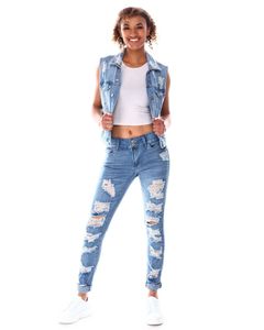 Gilet en jean délavé bleu clair – Veste sans manches décontractée d'été avec poches latérales - Product Image 3