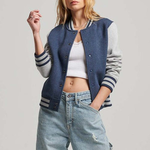 Chaquetas Varsity Cortas de Moda para Mujer en Color Negro y Blanco, Tallas Grandes, Chaquetas Cortas de Lana Elegantes para Mujer, Servicio OEM - Product Image 6