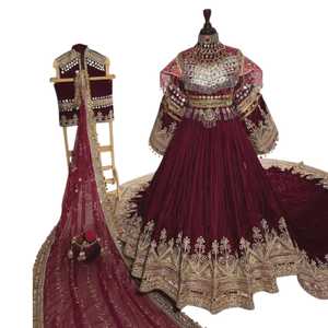 Robe de bal élégante en velours bordeaux, col montant, manches longues, brodée, robe de soirée formelle, longueur au sol, tenue de mariée de luxe, robes décontractées - Product Image 1