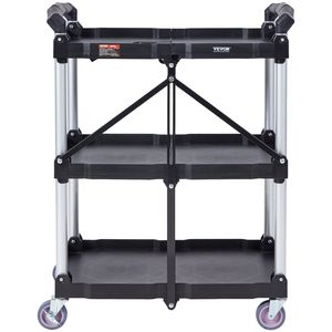 Carrello di Servizio Pieghevole in Plastica con Manico Ergonomico e Ruote Bloccabili, Capacità 165 LBS, 3 Ripiani, Portatile - Product Image 1