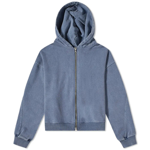 Unisex Blue Cotton Hooded Zipper Sweatshirt Regular Fit Casual Autumn Style French Terry Knitted Full Zip Hoodie - Product Image 5