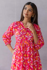 Robe maxi en coton rose et orange pour femmes - Product Image 2
