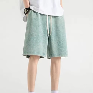 Men's Solid Color Cotton Bermuda Shorts Elastic Waist Drawstring Casual Style Mid Rise Pocket Design Breathable Woven Fabric - Product Image 3