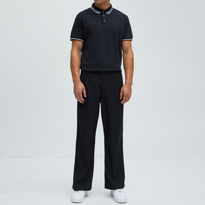Camiseta Polo Negra de Manga Corta para Hombre, Algodón Piqué, Cierre de Botones, Color Sólido, Estilo Casual, Corte Regular - Product Image 4