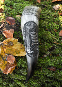 Copa de Cuerno Vikinga de Primera Calidad, Taza de Cerveza de Cuerno de Buey Natural con Soporte de Cuero Ajustable, Vajilla Medieval para Banquetes - Product Image 6