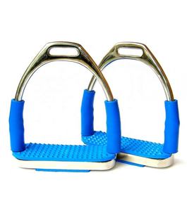 Estribos de aluminio azules con tacos metálicos y almohadilla de goma para equitación. Estribos duraderos para montar a caballo. - Product Image 2