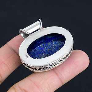 Collier pendentif en argent sterling 925 fait main avec lapis-lazuli, bijoux bohèmes vintage, pierres précieuses naturelles, vente en gros - Product Image 2