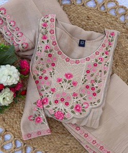 Salwar Kameez traditionnel beige en soie Chanderi pour femme, coupe ample, longueur genou, tenue ethnique style Inde Pakistan, décontracté 86935 DIVA-172 - Product Image 4