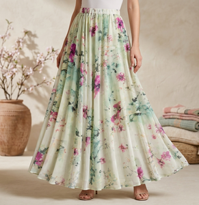 Wholesale Women's Solid Chiffon <b>Pleated</b> Empire Waist Casual Breathable <b>Maxi</b> <b>Skirt</b> Viscose Vietnam Manufacturer - Product Image 1
