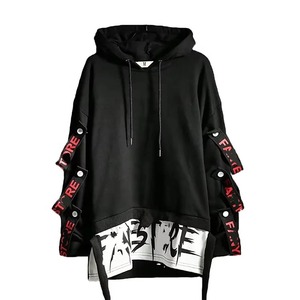 <b>Men's</b> Black Oversized Hoodie Sweatshirt Raglan Sleeve Cut Out Design Streetwear Autumn Cotton Knitted Breathable - Product Image 3