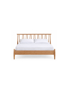 Scandinavian Solid Oak <b>Platform</b> <b>Bed</b> Queen Size With Spindle Headboard Assemblable Wooden <b>Bed</b> Eco Friendly and Durable - Product Image 1