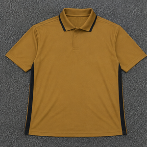 Polo à manches courtes pour homme, couleur unie, séchage rapide, tricoté, style décontracté, jaune moutarde avec empiècements latéraux marine - Product Image 1