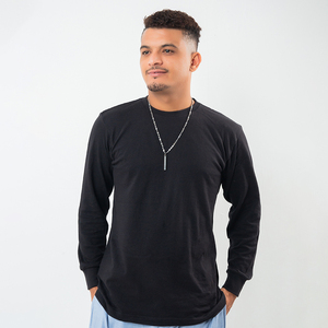 เสื้อสเวตเชิ้ตแขนยาวคอกลมสีดำสำหรับผู้ชาย ผ้าฝ้าย 100% ทรงปกติ ผ้าถักเนื้อแน่น สวมใส่สบายๆ สำหรับฤดูใบไม้ร่วง - Product Image 1