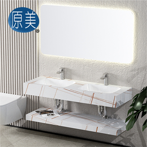 Hiện đại sang trọng 1200mm đá cẩm thạch thiêu kết đá phiến Countertop thương mại đôi lưu vực khách sạn phòng tắm <span class=keywords><strong>Vanity</strong></span> đơn vị cho căn hộ - Product Image 3