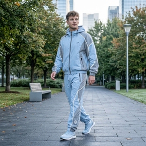Ensemble de survêtement unisexe léger à capuche coupe-vent avec pantalon de jogging pour la course et le fitness – Tenue deux pièces - Product Image 4