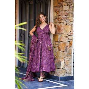 Vestido de diseñador Anarkali con parte inferior y Dupatta Conjunto de traje de fiesta para mujer - Product Image 5