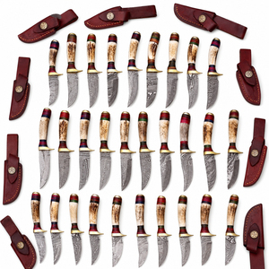 Burraq Jexmoo DIY OEM/ODM Handmade Damascus Steel Skinning Knife <b>Clip</b> Point Blade Bone Handle 9 Inch Leather Sheath Camping - Product Image 3