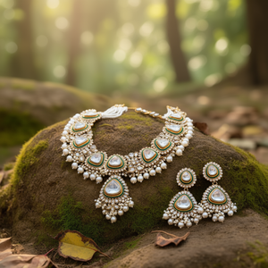 <b>Bridal</b> Kundan Stone Necklace <b>Set</b> with Earrings-Ethnic Imitation <b>Jewelry</b> - Product Image 3