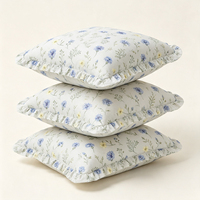 Housse de coussin en coton 100% à volants, imprimé botanique bleu bleuet, pour la décoration de chambre à coucher, vente en gros