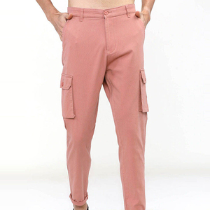 Pantalon cargo rose pour homme, couleur unie, décontracté, longueur intégrale, avec poches latérales, fermeture boutonnée, taille mi-haute, idéal pour l'été - Product Image 1