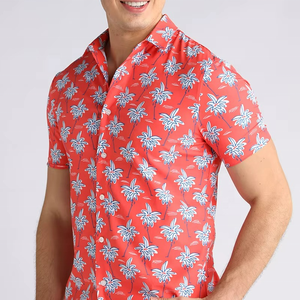 Chemise hawaïenne décontractée à manches courtes, à boutons, respirante, à séchage rapide, anti-humidité, extensible, avec impression de motif et logo personnalisés, très vendue - Product Image 1