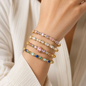 Pulseras de Acero Inoxidable PVD Chapadas en Oro de 18K con Piedras Preciosas, Brazalete de Circonia Cúbica para Mujer - Product Image 1