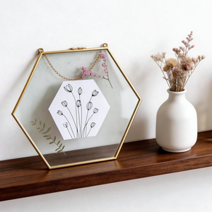 Cadre photo mural hexagonal doré en verre transparent, idéal pour décorer la maison avec des fleurs pressées ou séchées – Meilleure vente - Product Image 3