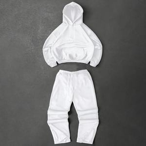Custom White Tracksuit Set <b>Pullover</b> Hoodie Jogger Pants Matching Streetwear Casual Two Piece Sportswear Athletic Outfit - Product Image 6