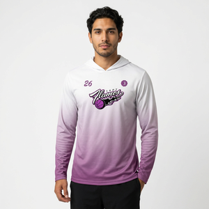 Sudadera con capucha personalizada para baloncesto – Camiseta de entrenamiento de manga larga con efecto ombré en blanco y morado - Product Image 1