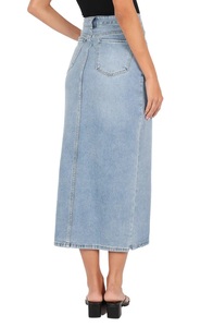 Wholesale Custom Made Ladies Jean Skirts New Design Long Length Cotton Denim Casual Style Breathable Natural OEM Serviced - Product Image 3