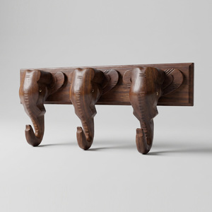 Natural Sheesham Wood <b>Elephant</b> Wall Hook Rack Handmade Wooden Key Holder with Detailed <b>Elephant</b> Carving for Entryway Living Room - Product Image 2