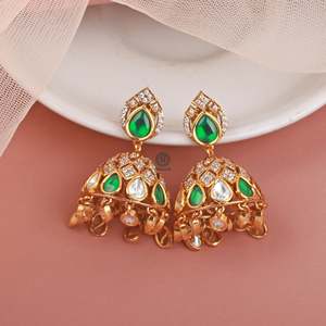 Chaya Polki Designer Jhumkas Fine Dangle Earrings - Product Image 5