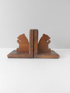 Porte-livres en bois sculpté à la main en forme d'ours, séparateurs d'étagères marron, supports décoratifs pour livres pour le salon - Product Image 1