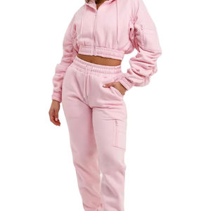 Conjunto Deportivo de 2 Piezas para Mujer, Sudadera Corta Estilo Vintage, Pantalones Joggers, Felpa Transpirable 100% - Product Image 1